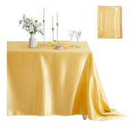Counfeisly 1 Pack Satin Table Cover Rectangle Silkly Soft Table Cloth, Satin Dining Table Cloths for Wedding Banquet Table Decoration, Dining Room, Indoor and Outdoor Use, 60 x 84 Inches, Gold