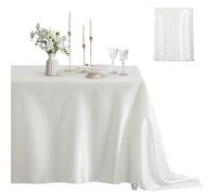 Counfeisly 1 Pack Satin Table Cover Rectangle Silkly Soft Table Cloth, Satin Dining Table Cloths for Wedding Banquet Table Decoration, Dining Room, Indoor and Outdoor Use, 60 x 102 Inches, Off White