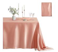 Counfeisly 1 Pack Satin Table Cover Rectangle Silkly Soft Table Cloth, Satin Dining Table Cloths for Wedding Banquet Table Decoration, Dining Room, Indoor and Outdoor Use, 60 x 84 Inches, Rose Gold