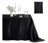 Counfeisly 1 Pack Satin Table Cover Rectangle Silkly Soft Table Cloth, Satin Dining Table Cloths for Wedding Banquet Table Decoration, Dining Room, Indoor and Outdoor Use, 60 x 84 Inches, Black