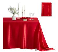 Counfeisly 1 Pack Square Satin Table Cover Silkly Soft Table Cloth, Satin Dining Table Cloths for Wedding Banquet Table Decoration, Dining Room, Indoor and Outdoor Use, 52 x 52 Inches, Red