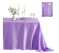 Counfeisly 1 Pack Square Satin Table Cover Silkly Soft Table Cloth, Satin Dining Table Cloths for Wedding Banquet Table Decoration, Dining Room, Indoor and Outdoor Use, 52 x 52 Inches, Light Purple