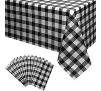 Counfeisly 12 Pack Black and White Checkered Plastic Table Cloth, 108" x 54" Disposable Gingham Tablecovers for Picnic, Party, Wedding, Holiday Events