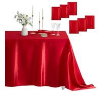 Counfeisly 6 Pack Satin Table Cover Rectangle Silkly Soft Table Cloth, Satin Dining Table Cloths for Wedding Banquet Table Decoration, Dining Room, Indoor and Outdoor Use, 60 x 120 Inches, Red