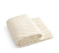 Counfeisly Acrylic Knitted Throw Blanket, Lightweight and Soft Cozy Decorative Woven Blanket with Tassels for Couch, Bed, Sofa, Travel, Suitable for All Seasons, 50 x 60 Inches, White