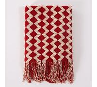 Counfeisly Double Diamond Acrylic Knitted Throw Blanket, Lightweight and Soft Cozy Decorative Woven Blanket with Tassels for Couch, Bed, Sofa, Travel, 50 x 60 Inches, Red