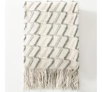 Counfeisly Fluffy Knitted Fringe Cream Throw Blanket, Lightweight Soft Cozy for Bed Sofa Chair Throw Blankets, 50" x 60"