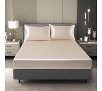 Counfeisly King Size Satin Fitted Sheet, Silky and Breathable Luxury Deep Pockets Fitted Sheet Only, Champagne