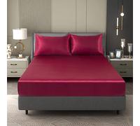 Counfeisly Queen Size Satin Fitted Sheet, Silky and Breathable Luxury Deep Pockets Fitted Sheet Only, Burgundy