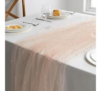 Counfeisly Tulle Pearl Table Runner 29x120 Inches, 6 Pack Champagne Pearl Sheer Table Cover for Wedding Birthday Party Baby Shower Home Decor