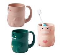 Counius 2 Pieces Toothbrush Cup Children's Dinosaur Mouthwash Cup Cartoon Toothbrush Cup Plastic Set Durable with Handle Washing Mouth Cup Home Brushes Cup Two-Tone for Travel Camping