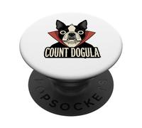 Count Dogula Funny Spooky Party Dog Halloween Boston Terrier PopSockets Adhesive PopGrip