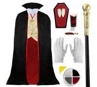 Count Dracula Halloween Vampire Costume Adults Fancy Dress - Costume, Fangs, Fake Blood, Facepaint, Gloves and Cane - Small