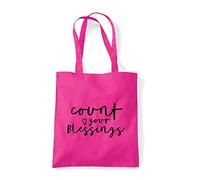 Count your blessings [CM17PMR] positive statement tote shopping bag - Fuschia