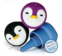 Countables Wine Bottle Stoppers, Penguin Shaped - BPA Free Silicone, Black, Blue, Purple, Multipurpose Utility, Easy Removal - Set of 3