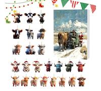 Countdown - 24-Day Christmas Cow Jewellery Countdown Calendar - 2D Acrylic Animal Pendant for Children and Adults as a Party Gift Tree Decoration Car Rear View Mirror