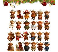 Countdown Calendar - 2D Acrylic Christmas Advent | Reusable Christmas Decoration with 24 Ornaments - Cute Cow Design for Home, Wall, Car or Shop Window, Ideal Face