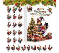 Countdown Calendar, 2D Acrylic Rooster Rustic Decoration, 24 Compartments Christmas Chicken Ornament, for Tree Holiday Farm Home Party