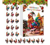 Countdown Calendar | 2D Acrylic Rooster Rustic Decoration - 24 Compartments December Calendar Countdown - for Christmas New Year Holiday Collection Keepsake Farm Home Party