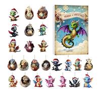 Countdown Calendar - 2D Dinosaur 24 Days Indoor Decoration, 2025 Funny Dragon Figurines Christmas Decorations - For Tree, Door, Office, Living Room, Bedroom, Parties Teens