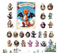 Countdown Calendar,2D Dinosaur Advent Pendants - 2025 Dragon Toys Christmas Calendar Ornaments | for Shelf Desk Office Car Living Room Birthday Party Kids Adults Friends