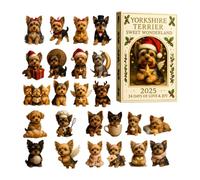 Countdown Calendar - 2D Flat Acrylic - 24 Days Yorkshire Terrier Ornaments - Cute Mirrors Trees Friends Family Enthusiasts Holiday Season Home