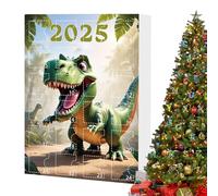 Countdown Calendar, Countdown to Christmas, 2D Acrylic Dinosaur Motif, Ornament Set with 24 Compartments, Festive Sock Filler for Girls