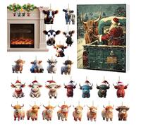Countdown Calendar Highland Cow - Christmas Countdown Calendar | Highland Cow Holiday Calendâr | Advent 2D Acrylic Highlând Cows Ornaments | Animal Ornaments for Car Rearview Mirror Door Wall