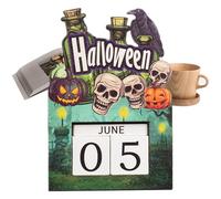Countdown Calendar - Spooky Halloween Design | Adjustable Countdown Blocks Wooden Horror Countdown Calendar Festive Table Top for Haunted House Cloak Shelf Classroom Home Party