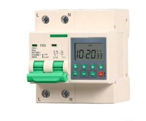 Countdown Circuit Breaker 2-Pole 63A 220V Short Circuit Overload Protection Rotary Timer Switch DIN Rail Mount Up to 13kW for Water Pumps Industrial Irrigation 2-99 Hour ABS Housin(Digital-99H)