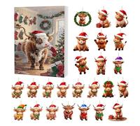 Countdown Cow Christmas Ornament Acrylic Flat Two Dimensions Calendar Twenty-Four Day Decoration Animal Gift Bag Car Home Dorm Fireplace Bedroom Living Room Party