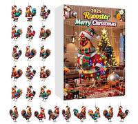 Countdown for Christmas,2D Acrylic Rooster in Rustic Style Decoration,24 Compartments for December - For Christmas Tree New Year Farm Home Collection