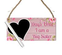 Countdown Plaque - Days Until I Am a Big Sister - Personalised Chalkboard for Expecting Siblings - Baby Arrival Gift for Nursery Room (Pink Wood Effect, with Pen, XXL: 56 cm (W) × 27 cm (H))