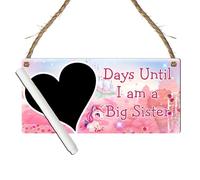 Countdown Plaque - Days Until I Am a Big Sister - Personalised Chalkboard for Expecting Siblings - Baby Arrival Gift for Nursery Room (Pink Castle, with Pen, XXL: 56 cm (W) × 27 cm (H))
