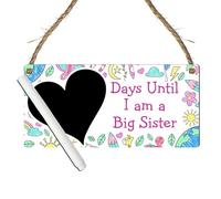 Countdown Plaque - Days Until I Am a Big Sister - Personalised Chalkboard for Expecting Siblings - Baby Arrival Gift for Nursery Room (Colouring, with Pen, XL: 38.5 cm (W) × 18.5 cm (H))