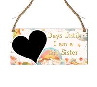 Countdown Plaque - "Days Until I Am a Big Sister" - Personalised Chalkboard Heart Design for Expecting Siblings - Baby Arrival Countdown Gift Plaque for Nursery Room (Rainbow, Without Pen)