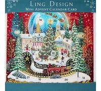 Countdown to Christmas - 24 Door - Festive Mini (6.5" x 6.5") Advent Calendar Gift Card with Envelope by Ling Design (Magical Snow Globe)