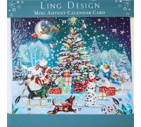 Countdown to Christmas - 24 Door - Festive Mini (6.5" x 6.5") Advent Calendar Gift Card with Envelope by Ling Design (Dogs Around Xmas Tree)