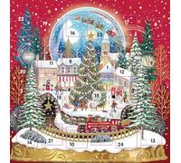 Countdown to Christmas - 24 Door - Festive Mini (6.5" x 6.5") Advent Calendar Gift Card with Envelope by Ling Design (Magical Snow Globe)