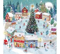 Countdown to Christmas - 24 Door - Festive Mini (6.5" x 6.5") Advent Calendar Gift Card with Envelope by Ling Design (Skating in the Snow)