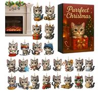 Countdown To Christmas | 2D Acrylic Cat Advent,24-Piece Cute Christmas Ornament 2025 - for Festive Holiday Door Handle Car Rearview Backpack Mantel Decor