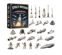 Countdown to Christmas Calendar 2D Acrylic 24 Days Mini Rocket Ornaments | Small Helicopter Models Party Favors for Collectors Window Door Wall Mantel Tree Home Office Entryway Astronauts and Rockets