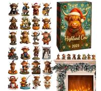 Countdown to Christmas Calendar - 3D Cow Figurine, 24 Day Countdown Display with Numbered Blocks | Festive Table Decoration for Fireplace, Kitchen, Entryway, Bedroom