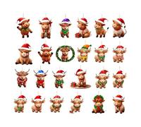 Countdown To Christmas Calendar,Highland Cow 2D Acrylic Decoration - Highland Cow Christmas Countdown Ornaments,for Tree Branches Wall Door Bedroom Window