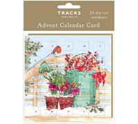 Countdown to Christmas Small 24 Door Advent Calendar Card, 16 x 16 cm, with Envelope by Tracks Publishing - Made in the UK - Eco Friendly (Robin in Garden)