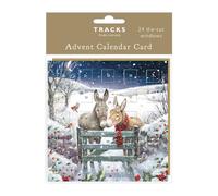 Countdown to Christmas Small 24 Door Advent Calendar Card, 16 x 16 cm, with Envelope by Tracks Publishing - Made in the UK - Eco Friendly (Two Donkeys at Gate)