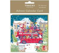 Countdown to Christmas Small 24 Door Advent Calendar Card, 16 x 16 cm, with Envelope by Tracks Publishing - Made in the UK - Eco Friendly (All Aboard the Xmas Bus)