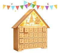 Countdown to Christmas Wooden House Shaped Table Decor 24 | Christmas Decoration Light Up with Drawers for Holidays Apartment Shelf Office Living Room