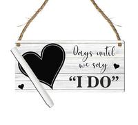 Countdown Wedding Plaque with Rustic Chalkboard/Whiteboard Heart Design - Keepsake to Countdown the Days Until 'I Do' - Engagement or Bridal Gift (Mdf Wood Indoor Use Only, With Pen)