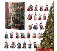 Countdown with 24 Acrylic Cat Pendants Christmas Cat Ornament 3.7 x 2 cm Set in 27 x 18.5 x 3.5 cm Package for Christmas Tree Car Wall Door Window